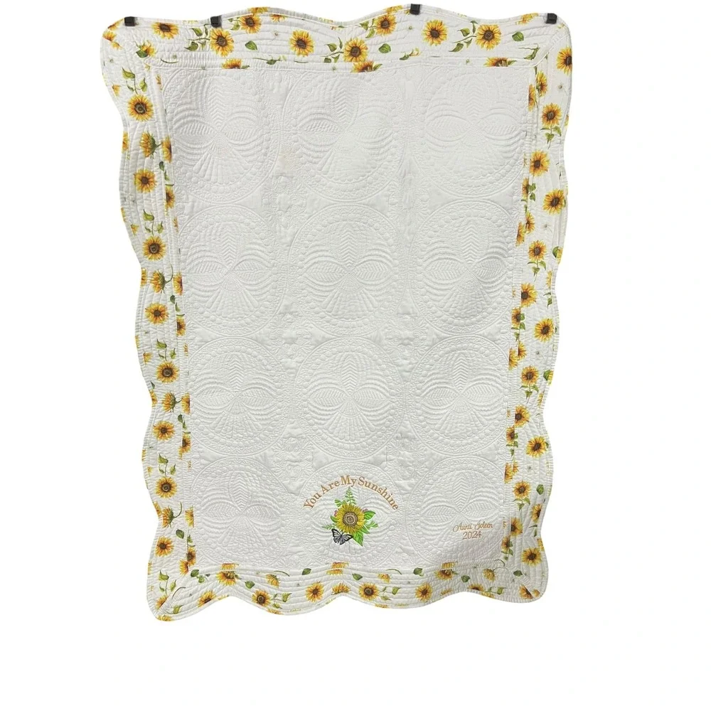 Handmade‎ Sunflower Embroidered Quilt Throw Blanket You Are My Sunshine Cottage